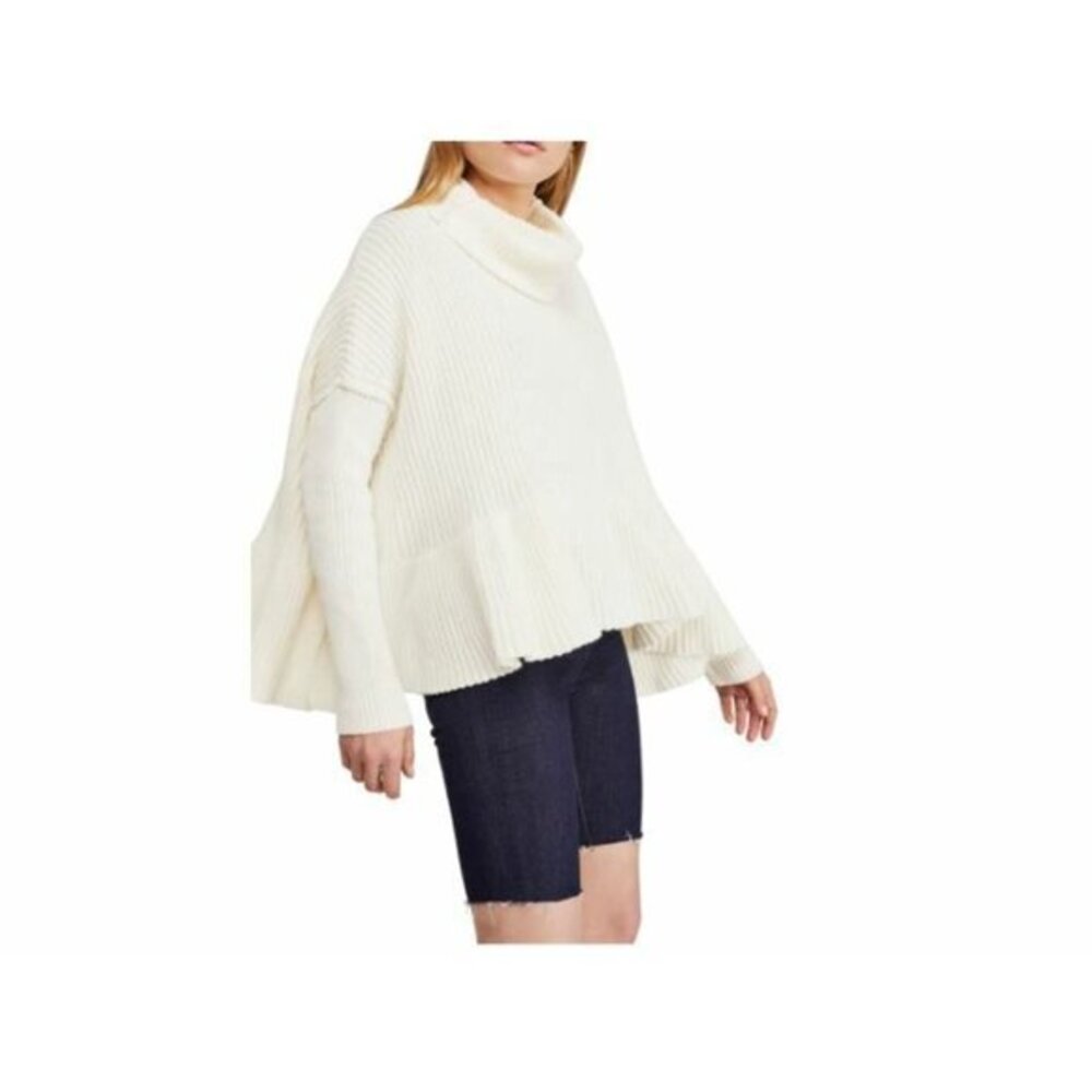 Free People Layer Cake Trapeze Turtleneck Oversize Sweater White SZ S NWT